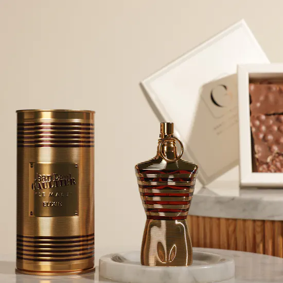 صندوق ألواح شوكولاتة من غزل شوكليتير | عطر لي مال ألكسير للرجال من جان بول غوتييه