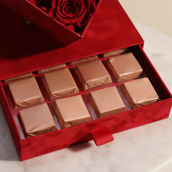 Floward Charming Chocolate Box | Red Preserved Rose Heart