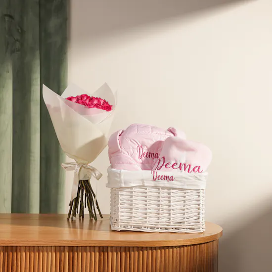 Belovedone Personalize Bag and Blanket Gift Set | Enchanted Flowers Arrangement