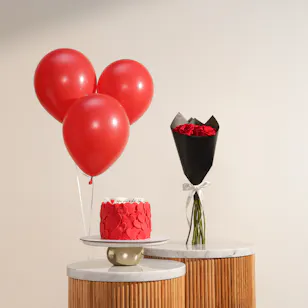 December Cake Red Hearts Customized Cake | Love Flowers and Balloons