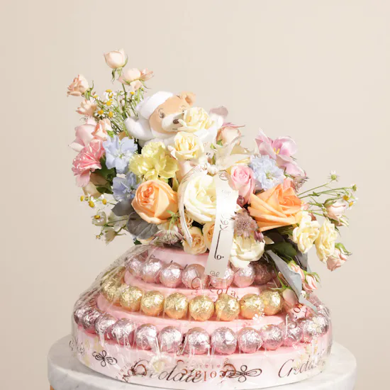 Creolate Baby Girl Pink Praline Tower | Dreamy Pastel Flowers