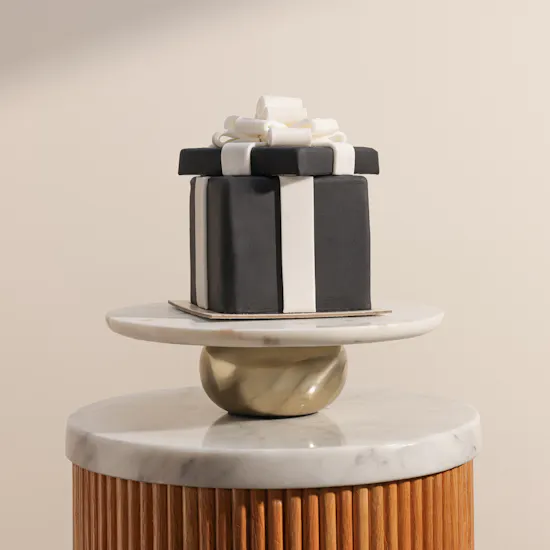 December Cake Black and White Gift Shape Fondant Cake