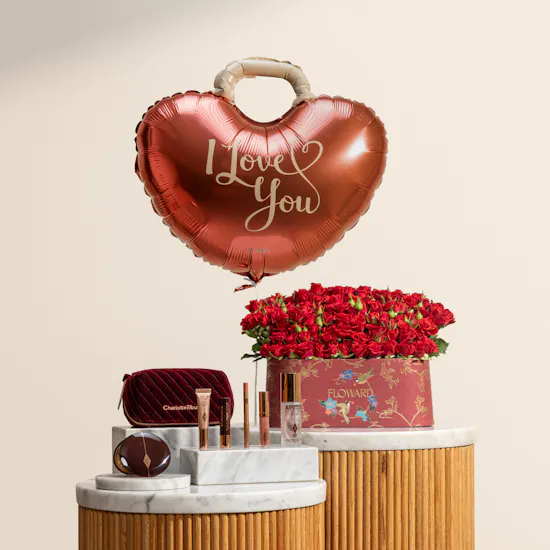 Charlotte Tilbury Winter Pouchbag Gift Set | Lovely Flower Box with Balloon