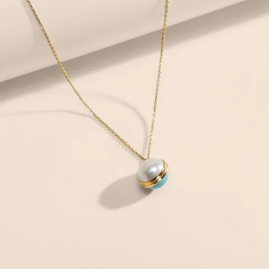 Damas Kiku Glow Sphere Pearl & Turquoise Necklace