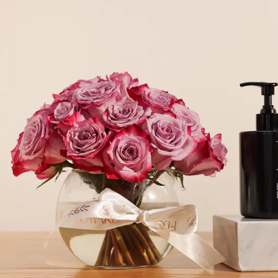 Mubkhar Velvet Touch Gift Set | Cute Purple Roses Vase