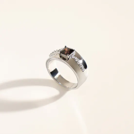 Floward Dark Brown Unisex Silver Ring | Size 9