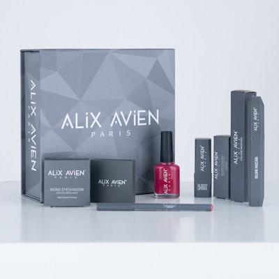 Alix Avien Mono Eyeshadow 104 Spring Blossom, Nail Polish No. 101, Volume Mascara, Lip Liner Light Pink & Glossy Lipstick 312 True Rose