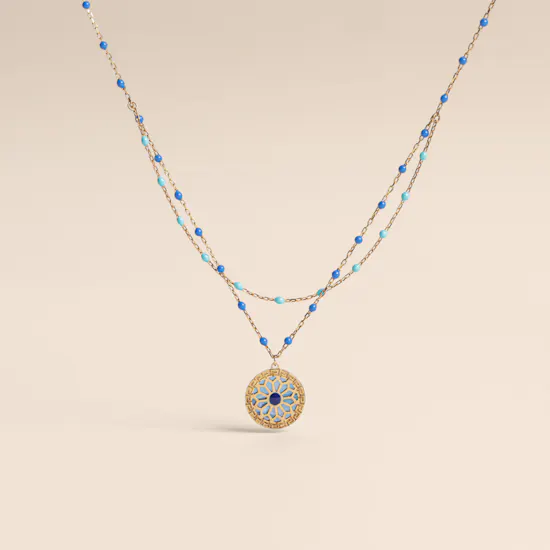 Damas Amelia Athens Gold Necklace with Blue and White Mother of Pearl