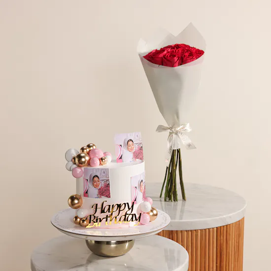 December Cake Personalized with Photo Birthday Cake | Dreamy Roses Flowers
