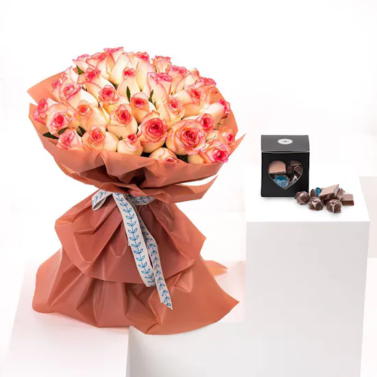 Chocolate Box with Pink Roses | Congratulations