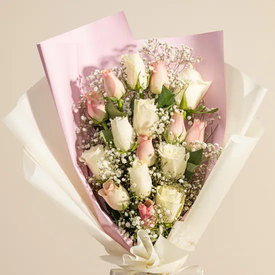 Exquisite Pink and White Rose Bouquet