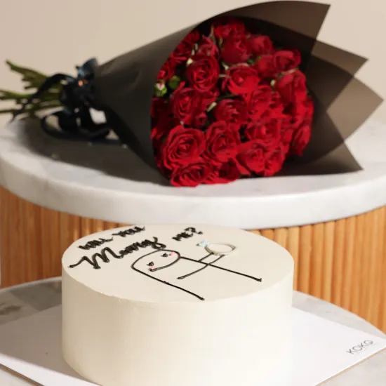 Koko Will You Marry Me Cake | Red Baby Rose Bouquet