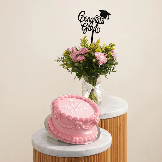 Floward Pink Graduation 2026 Cake | Festive Flowers