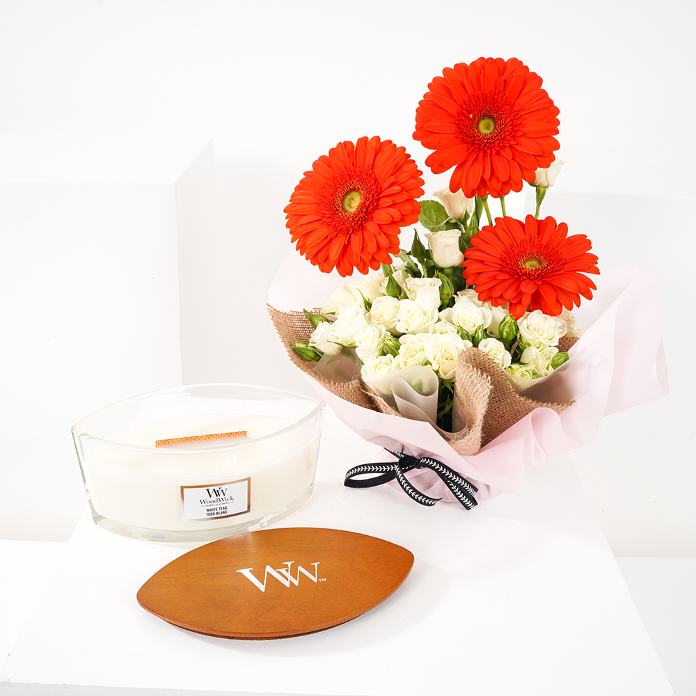 Woodwick White Teak Ellipse Jar | Bright Flowers