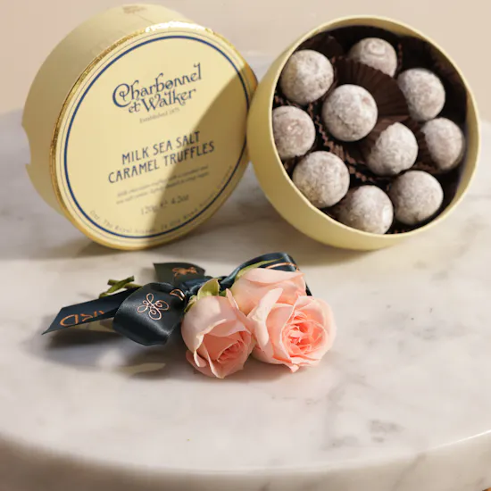Charbonnel et Walker Sea Salt Caramel Truffles Box and Roses
