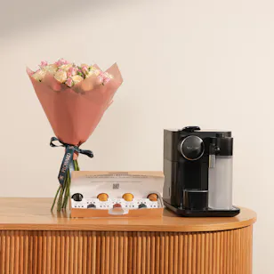 Nespresso Gran Lattissima Black Coffee with Capsules Machine | Soft Petals of Love Bouquet