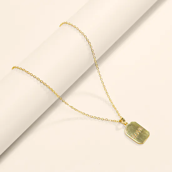 Hrh Love Tag Gold Plated Rectangular Necklace