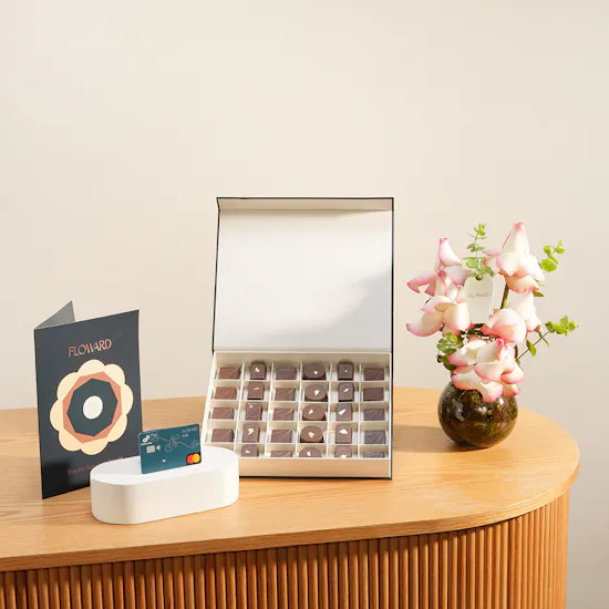 Floward 100 USD Card and Essence of Joy Medium Chocolate Box | Charming Flowers