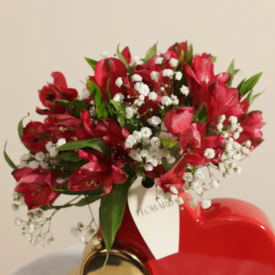 Scarlet Elegance Red Alstroemeria Vase