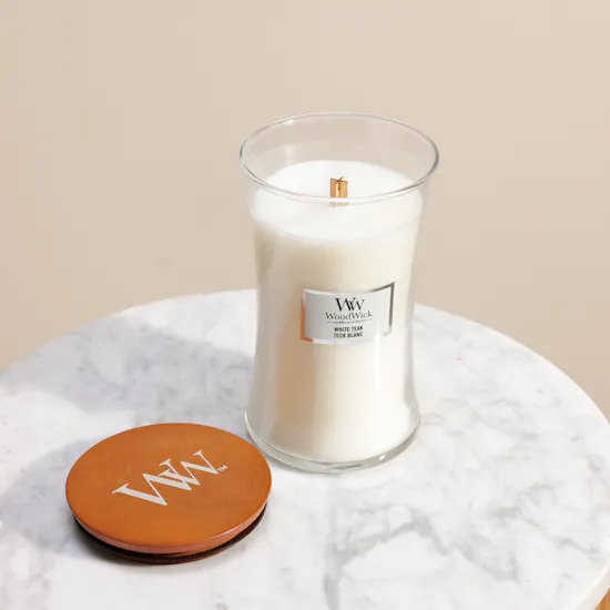 WoodWick White Teak Large Hourglass Candle | 609 g