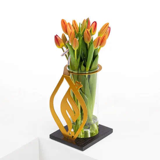 Golden Mom's Vase | Orange Tulips