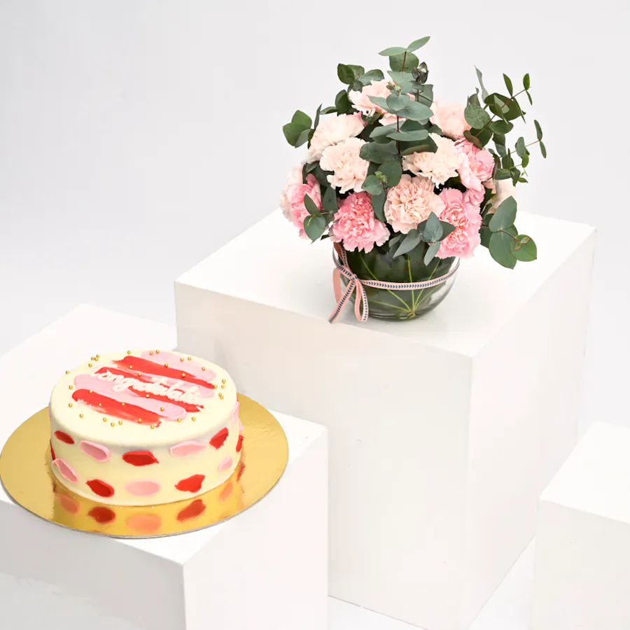 Helen's Bakery Congratulations Cake with Carnations Vase 2
