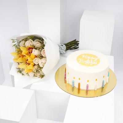 Birthday Cake & Flowers by Helen's