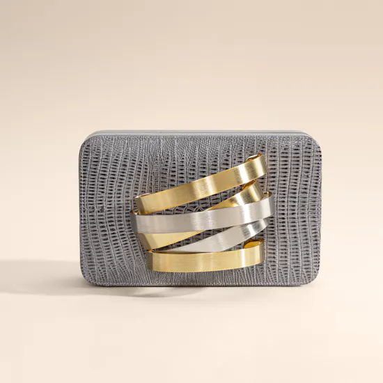 Rula Galayini The Coil Grey Lizard-Print Cuffbox Clutch