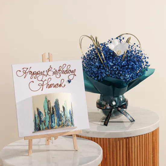 Floward Personalized Blue Half Portrait Birthday Cake | Wishful Moment Flowers