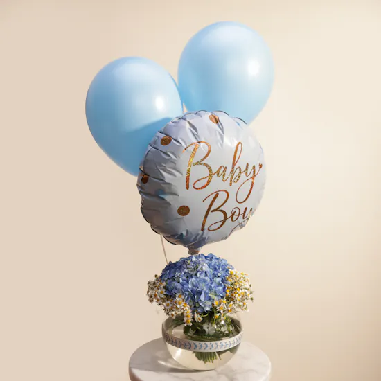 Baby Boy Balloons | Delicate Flowers Vase