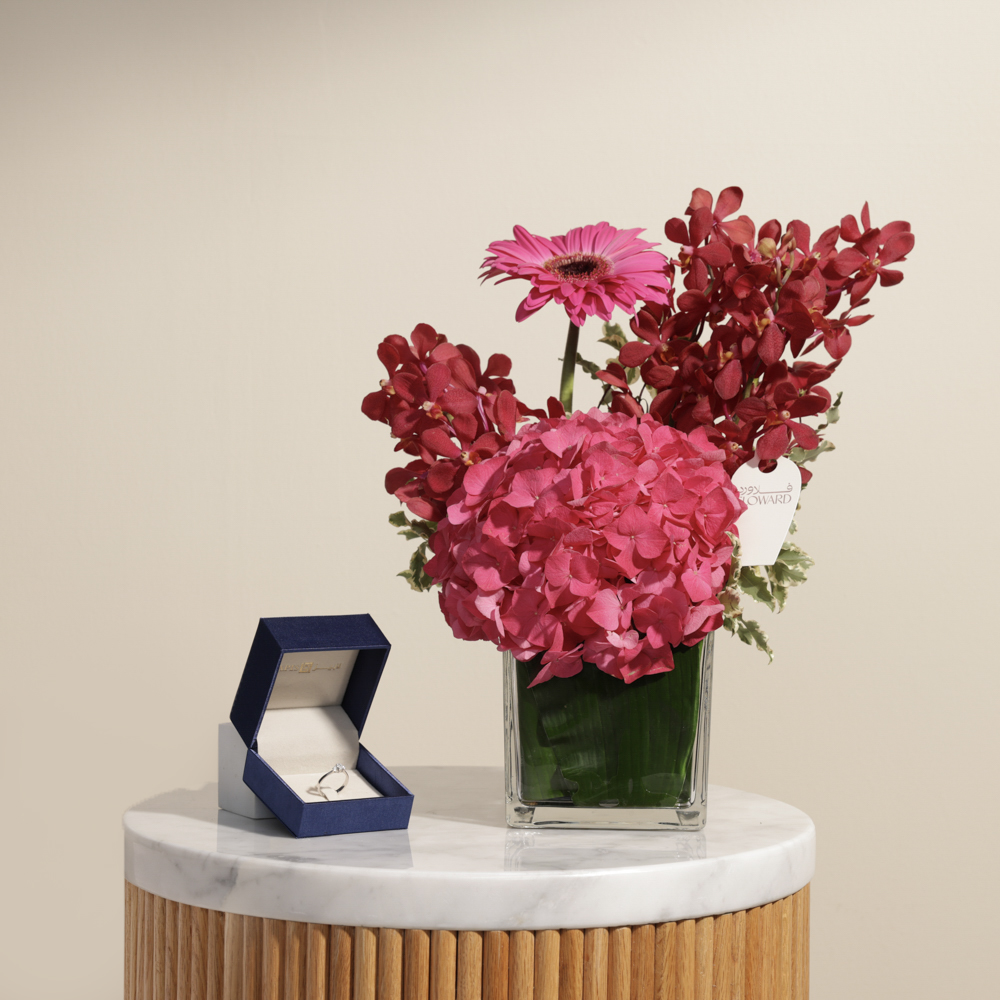 Lapis Trio of Pear Diamond Ring | Fuchsia Flowers