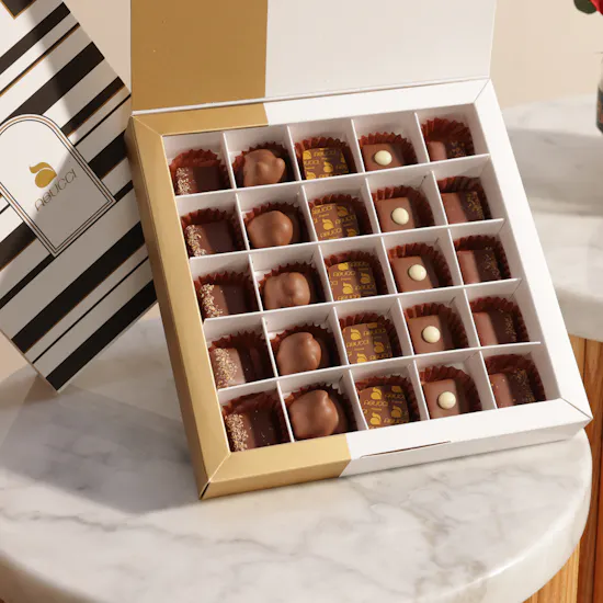 Abucci Black and Gold Chocolate Box | The Language of Love Roses Vase