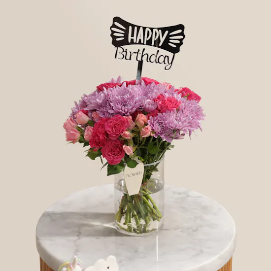 Floward Cute Unicorn Pink Birthday Cake | Sweet Wishes Flower Vase