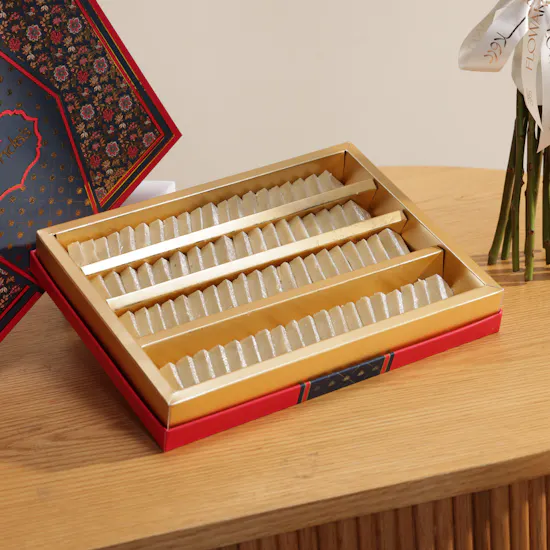 MyGovindas Diamond Kaju Katli Box | Delicate Touch Flower Bouquet