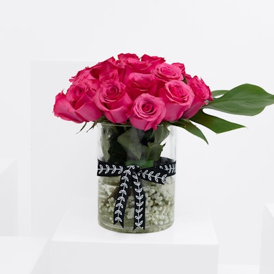  Fuchsia Roses | Cylinder Vase