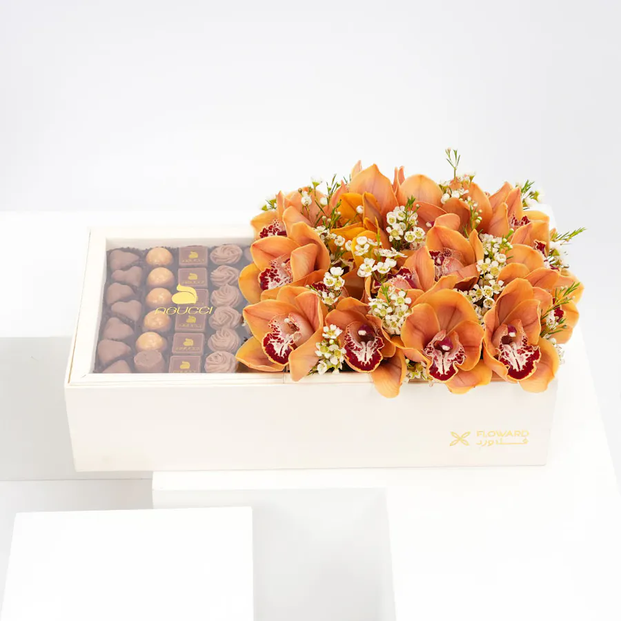 Abucci Chocolate with Orange Orchids 3