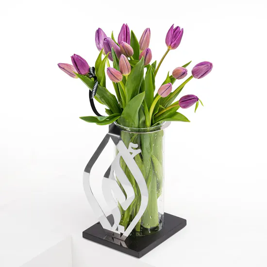Mom's Silver Vase | Purple Tulips