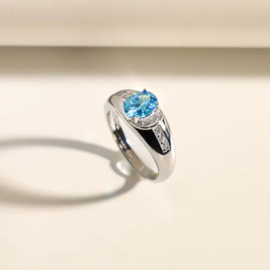 Floward Topaz Blue Halo Silver Women's Ring | Size 9