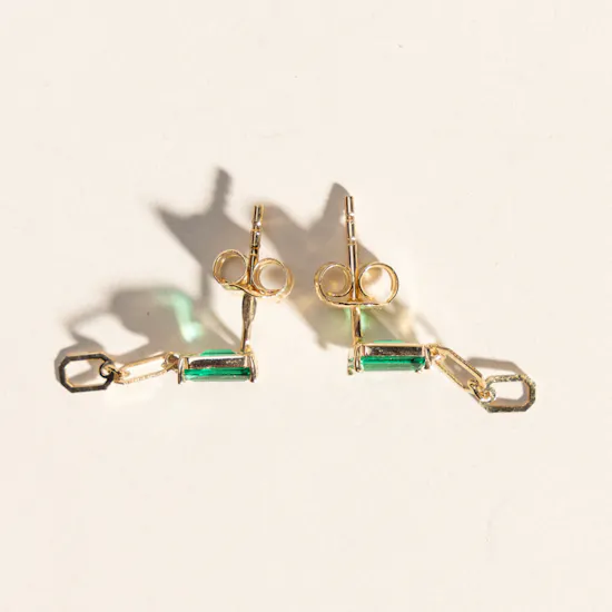 L'azurde Baguette Green Stones Drop Earrings