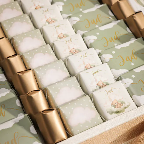 Le Chocolatier Dubai Personalized Hot Air Balloon Sage Green Welcome Baby Large Chocolate Tray