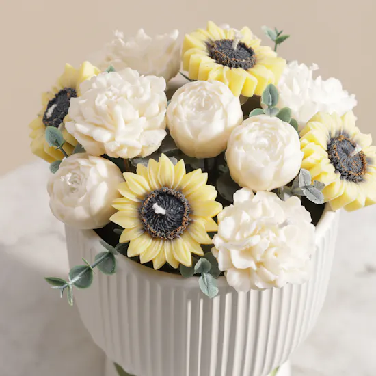 Melosa Candles Sunflower and Ivory Rose Vase