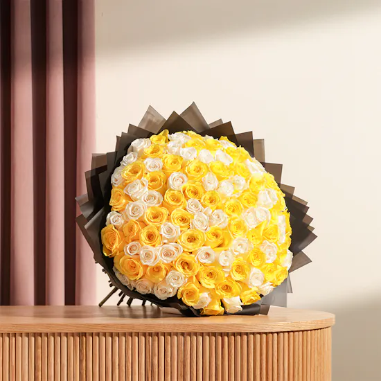 Bright Aura Roses Bouquet | 100 Flowers
