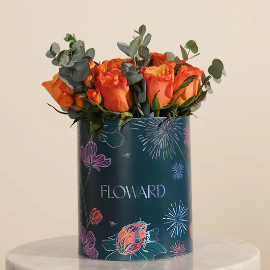 Cheerful Orange Rose Box | 23 Flowers