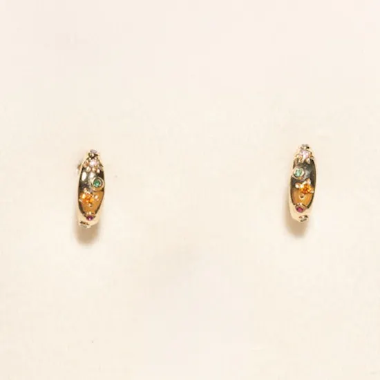 L'azurde Elegant Circle Colored Stones Hoop Earrings