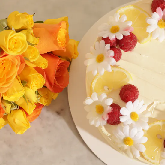 Noon Sweets Raspberry Lemon Cake | Fresh Blooms