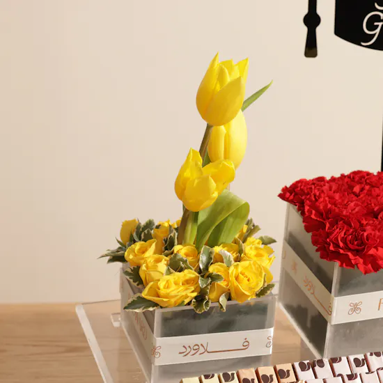 Abucci Graduation Chocolate Tray and New Journey Flowers