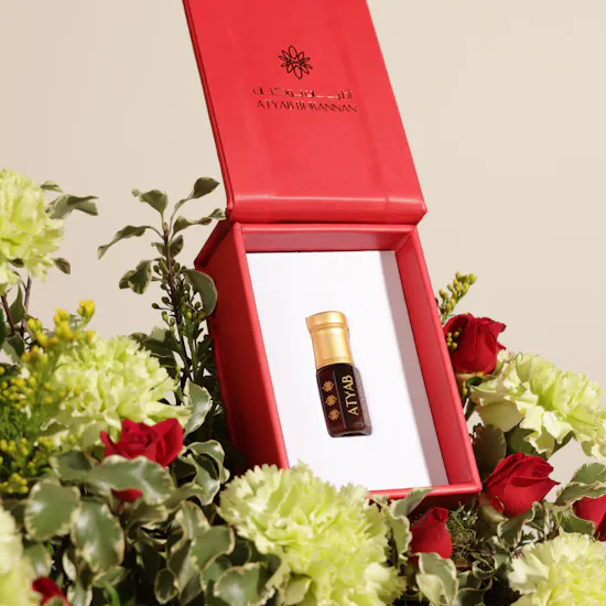 Atyab Bukannan Red Leather Eastern Collection Box | Whispering Cosmos Flowers