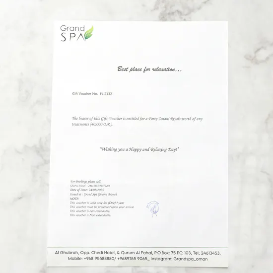 Grand Spa 40 OMR Green Box Gift Voucher
