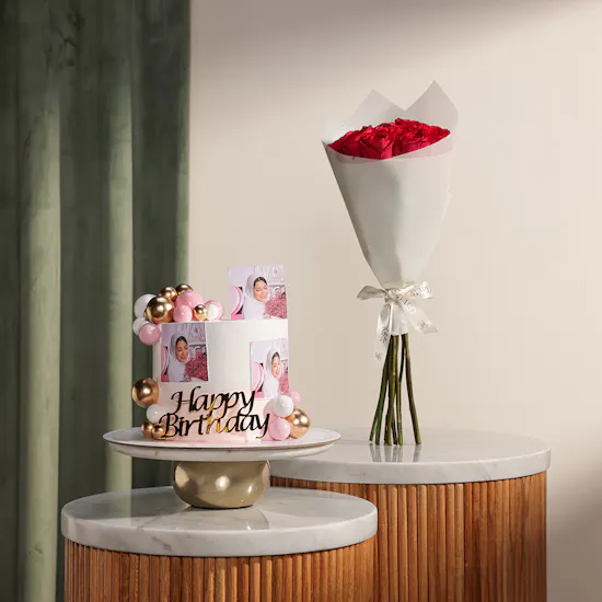 December Cake Personalized with Photo Birthday Cake | Dreamy Roses Flowers