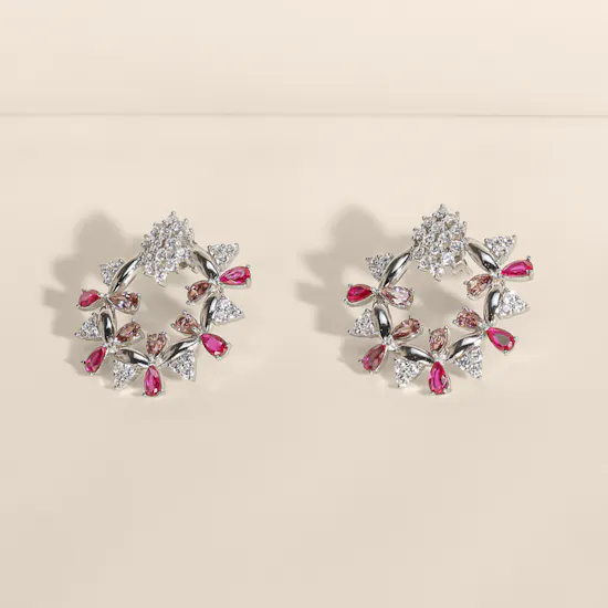 Floward Pink Sparkling Petaléa Silver Women’s Earrings